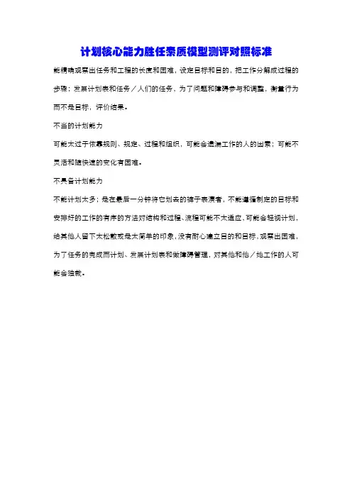 计划核心能力胜任素质模型测评对照标准
