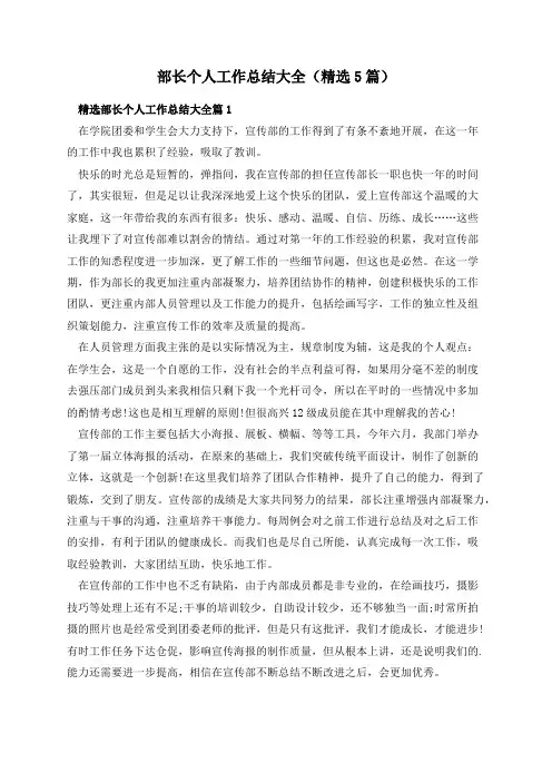 部长个人工作总结大全(精选5篇)