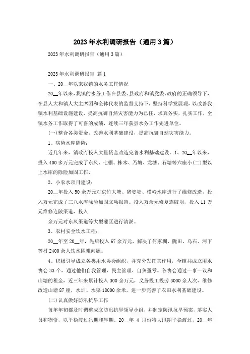 2023年水利调研报告(通用3篇)