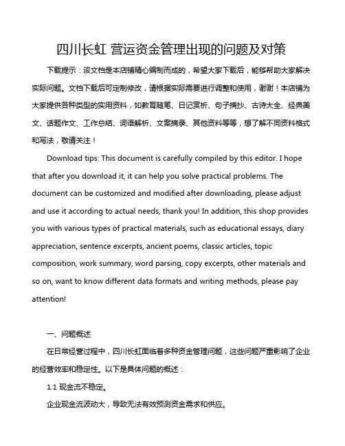 四川长虹 营运资金管理出现的问题及对策