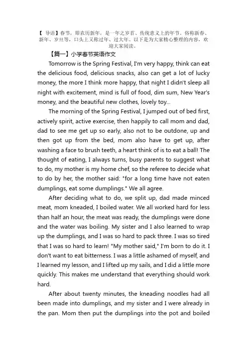 小学春节英语作文五篇