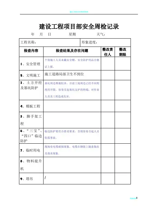 建设工程项目部安全周检记录