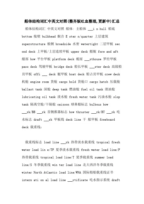 2021年船体结构词汇中英文对照(整齐版吐血整理,更新中)汇总
