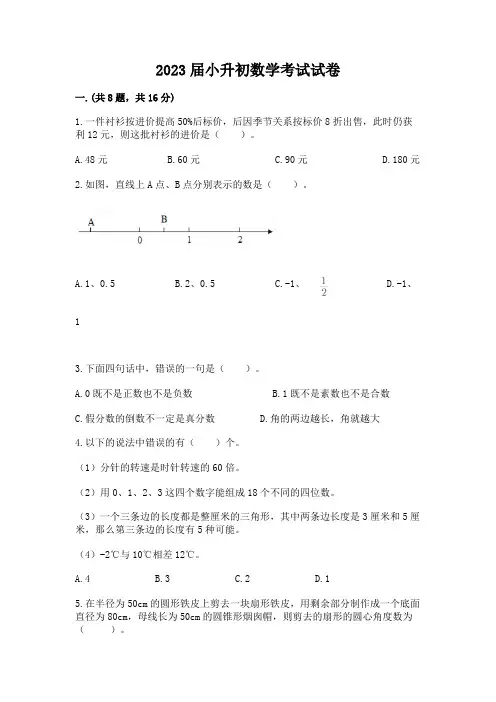 2023届小升初数学考试试卷附参考答案(实用)