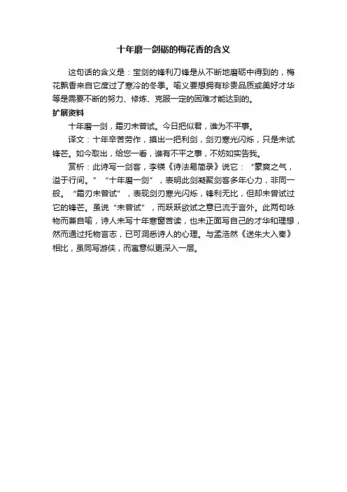 十年磨一剑砺的梅花香的含义