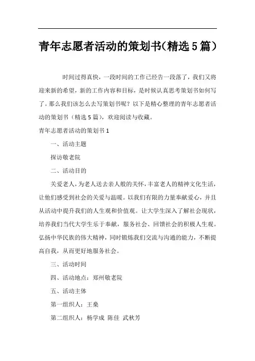 青年志愿者活动的策划书(精选5篇)