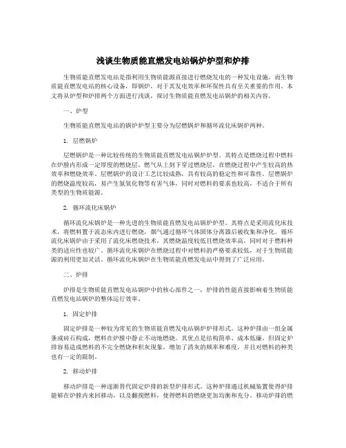 浅谈生物质能直燃发电站锅炉炉型和炉排