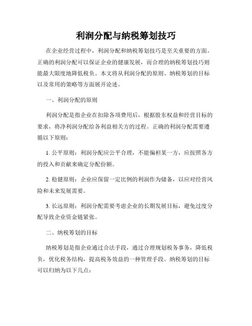利润分配与纳税筹划技巧