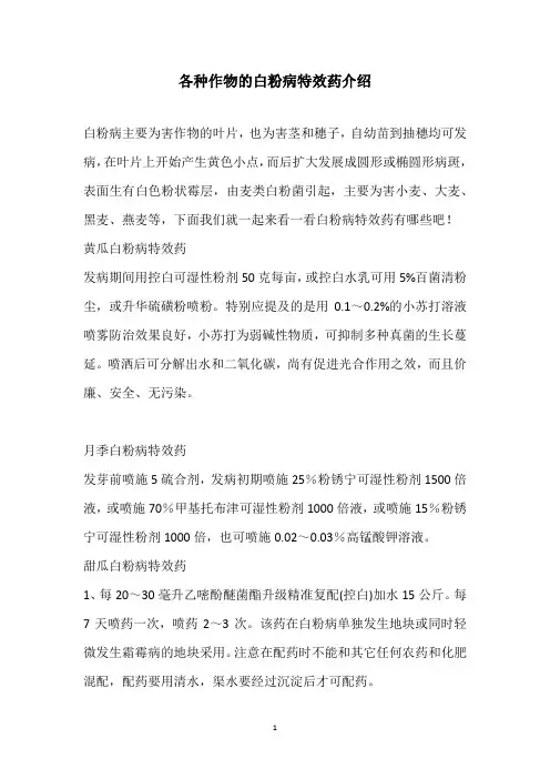 各种作物的白粉病特效药介绍