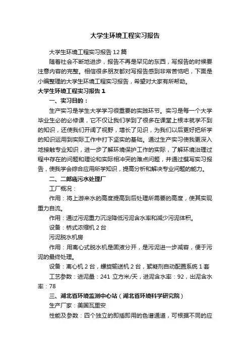 大学生环境工程实习报告12篇