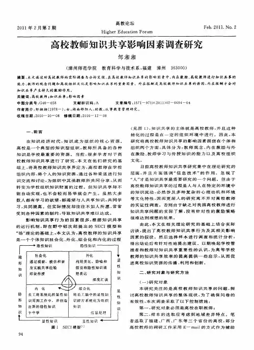高校教师知识共享影响因素调查研究