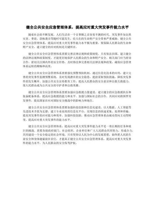 健全公共安全应急管理体系,提高应对重大突发事件能力水平