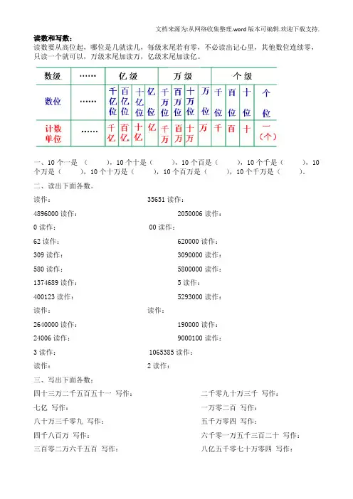 四年级上册读数和写数