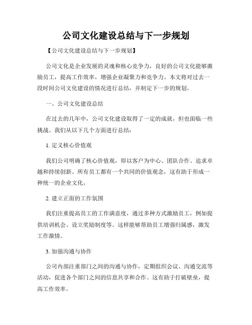 公司文化建设总结与下一步规划