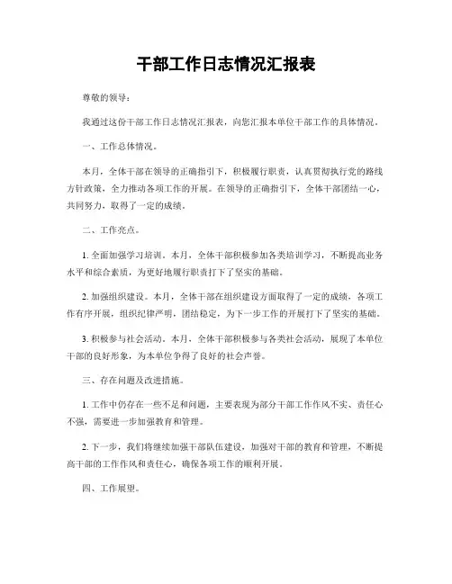 干部工作日志情况汇报表