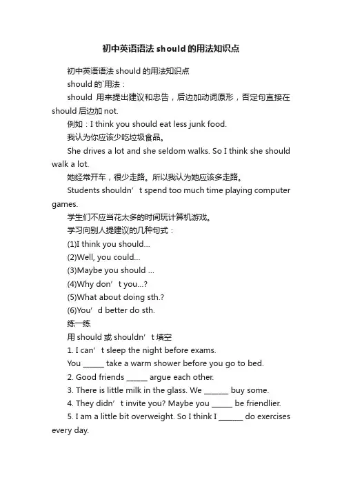 初中英语语法should的用法知识点