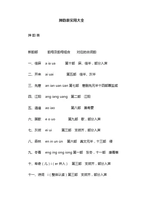 押韵表实用大全
