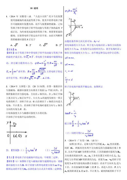 09.磁场(2014年高考物理真题分类汇编)