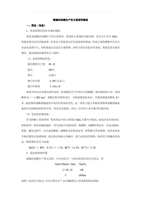 氨碱法纯碱生产的主要原料概述