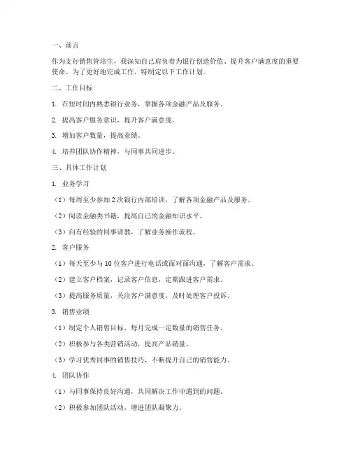 支行销售管培生工作计划
