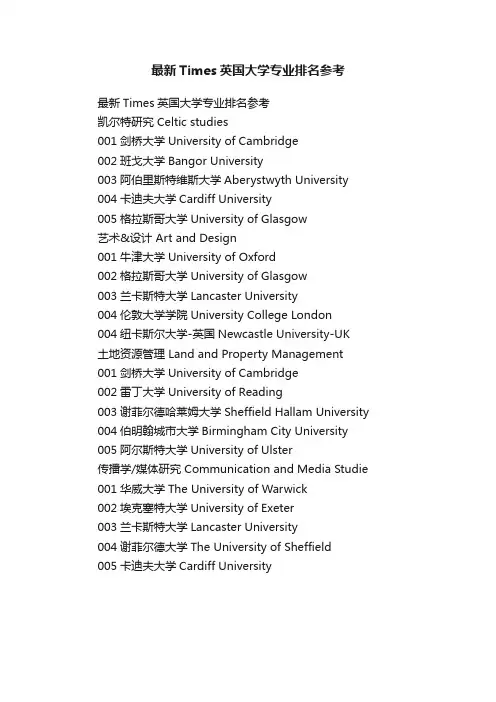 最新Times英国大学专业排名参考