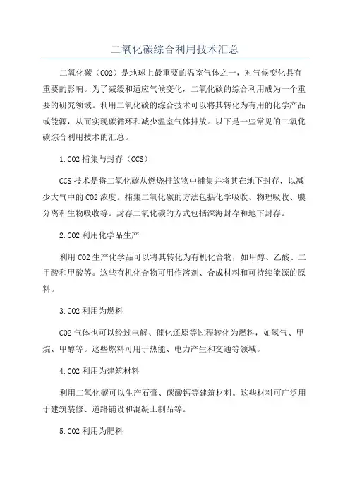 二氧化碳综合利用技术汇总