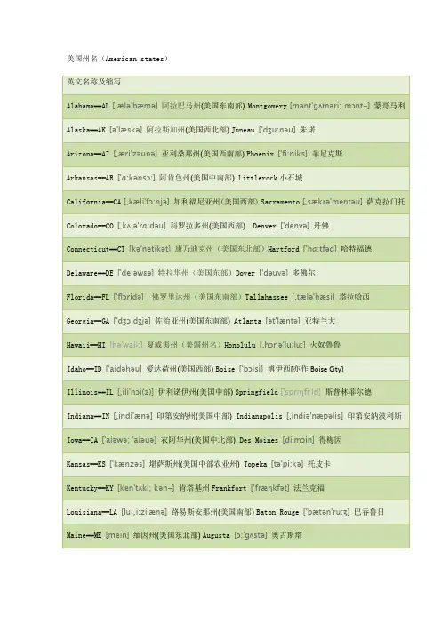 美国州名(中英文对照_含音标)