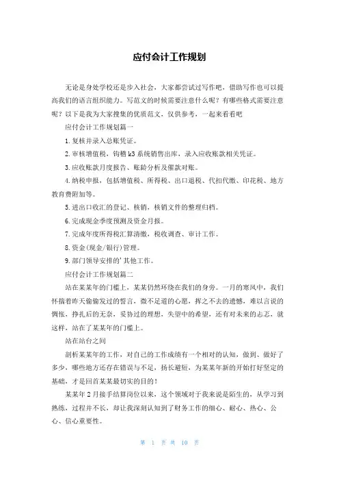 应付会计工作规划