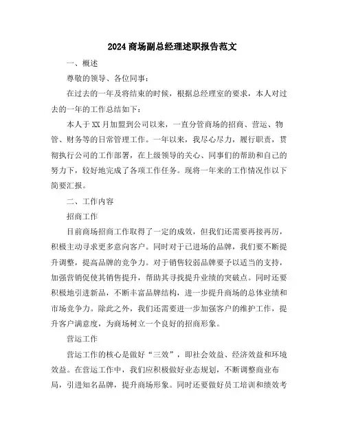2024商场副总经理述职报告范文