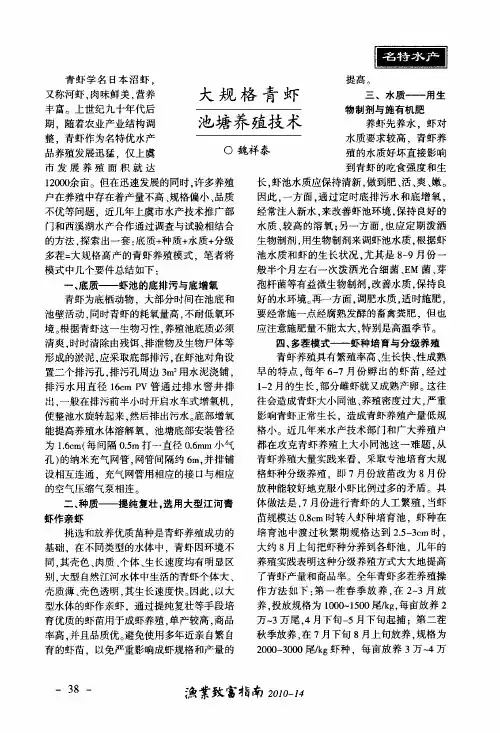 大规格青虾池塘养殖技术