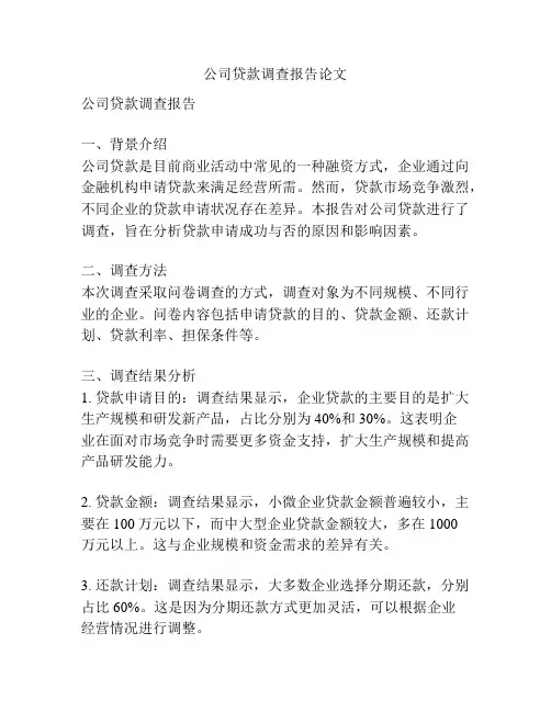 公司贷款调查报告论文