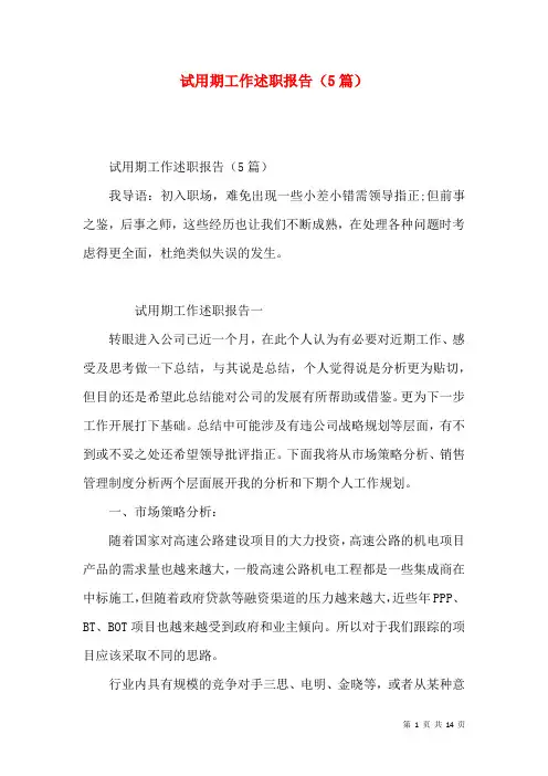 试用期工作述职报告（5篇）