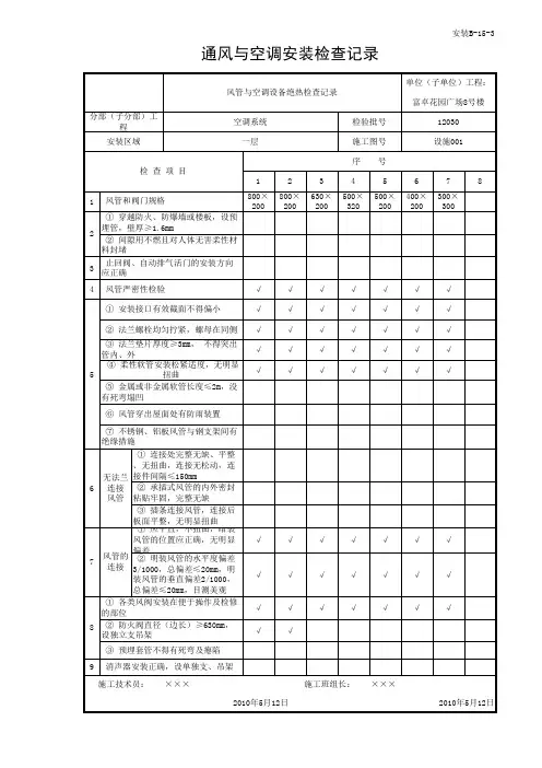 通风与空调安装检查记录1