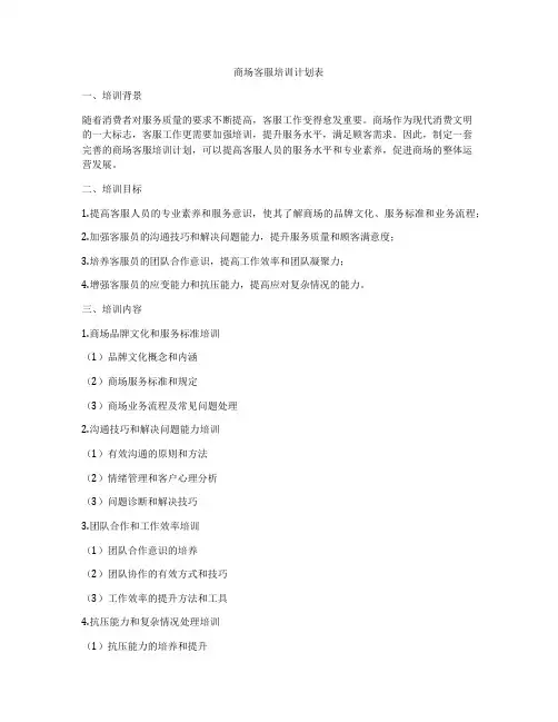 商场客服培训计划表