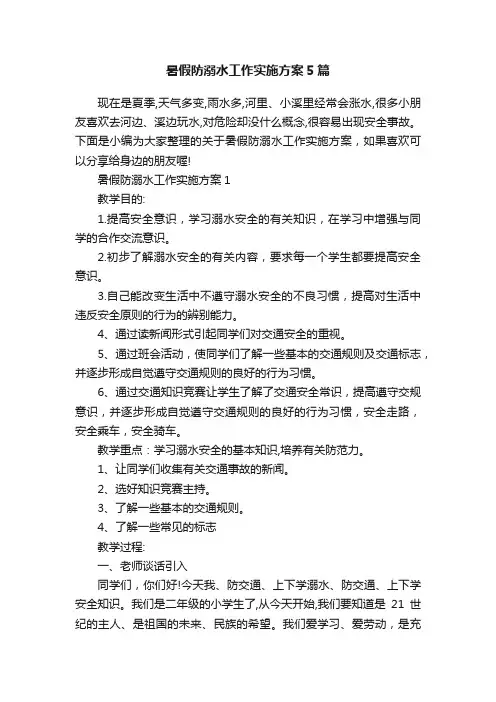 暑假防溺水工作实施方案5篇