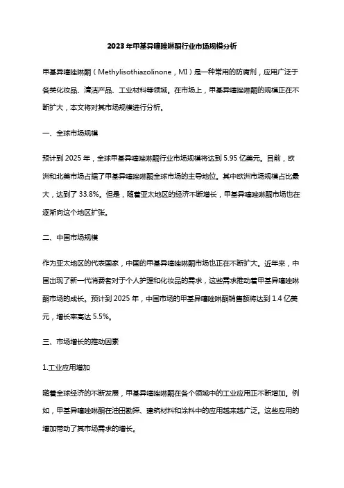 2023年甲基异噻唑啉酮行业市场规模分析