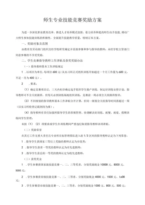 师生专业技能竞赛奖励方案