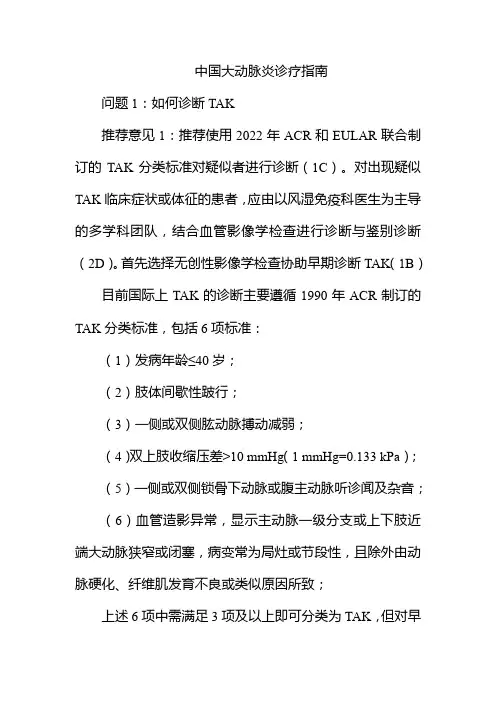 中国大动脉炎诊疗指南