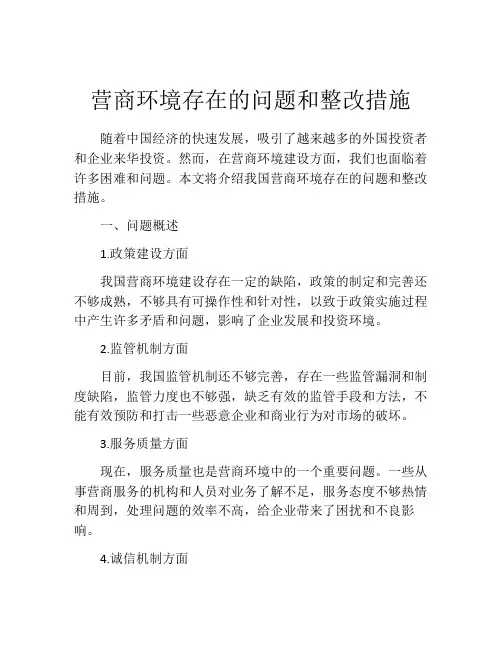 营商环境存在的问题和整改措施