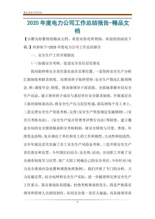 2020年度电力公司工作总结报告-精品文档