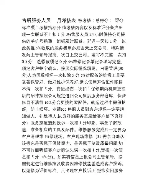 售后服务人员考核表