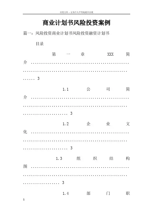 商业计划书风险投资案例doc