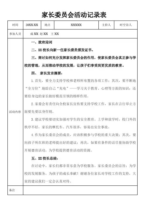 家长委员会活动记录表