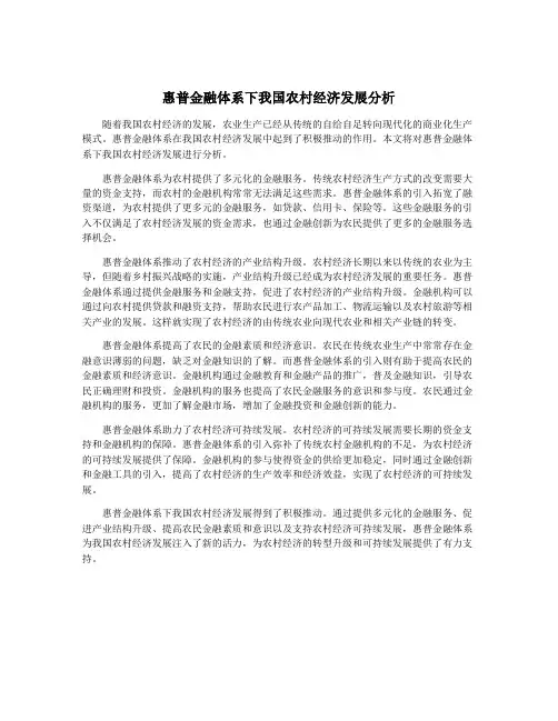 惠普金融体系下我国农村经济发展分析