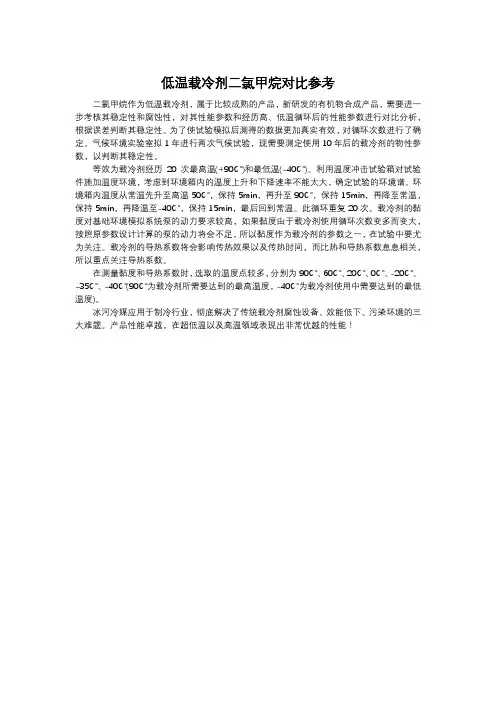 低温载冷剂二氯甲烷对比参考