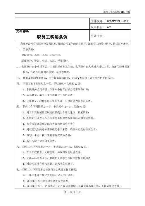 职员工奖惩条例