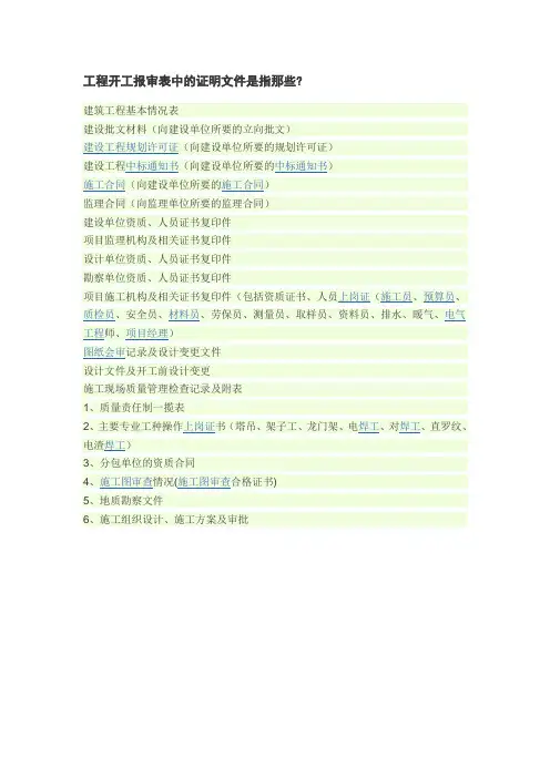 工程开工报审表中的证明文件