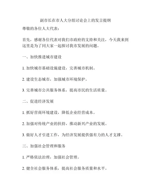 副市长在市人大分组讨论会上的发言提纲