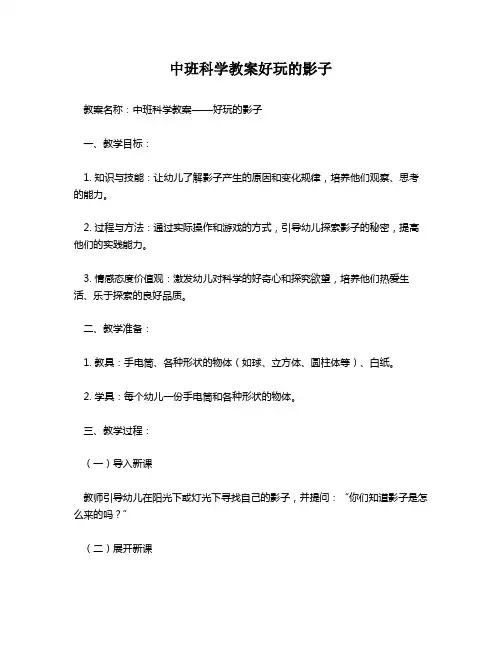 中班科学教案好玩的影子