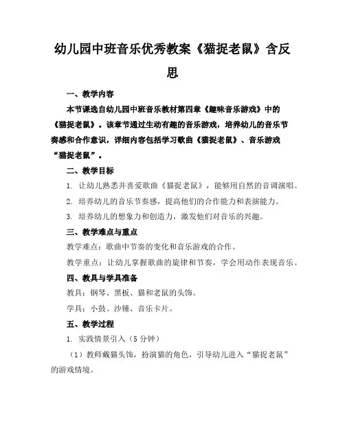 幼儿园中班音乐优秀教案《猫捉老鼠》含反思